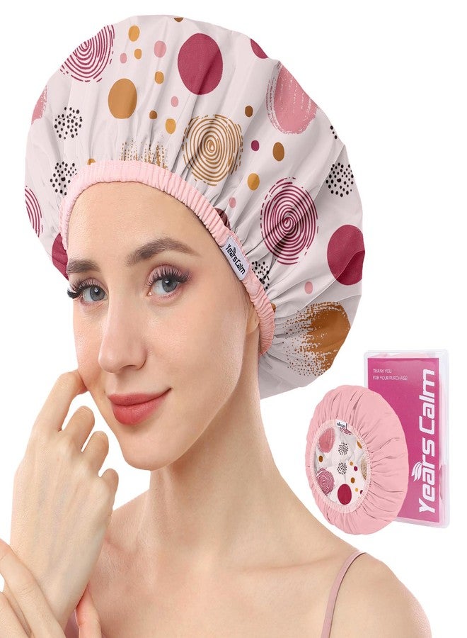 Years calm Luxury Shower Caps for Women Reusable Waterproof – Polka Dot Double Layer Bath Cap with Adjustable Elastic for Braids & Long Hair, Comfortable & Stylish, Versatile Use (Pink) - Image 1